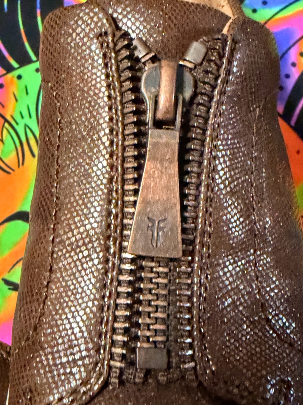 Frye Brown Leather Zip-Front Slip-On Flats - Picture 5 of 11